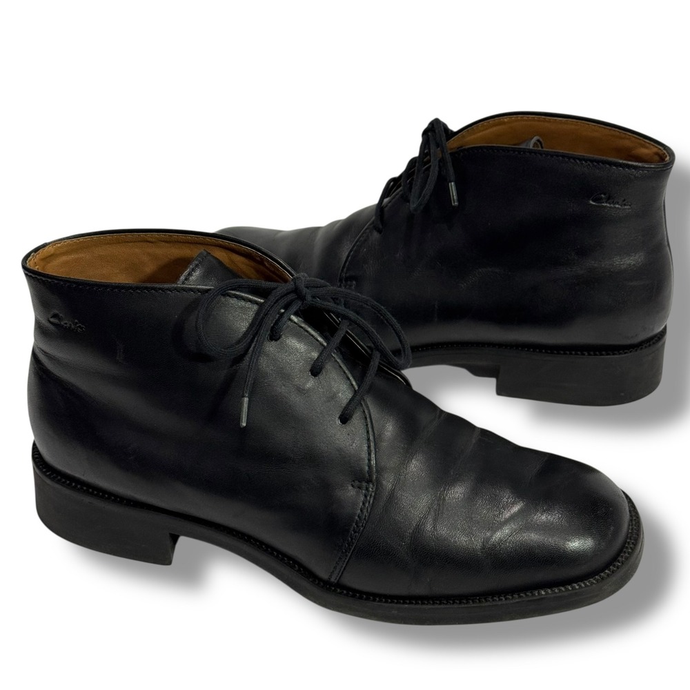Vintage Clarks Bushacre Black Leather Chukka Boots Lace Up Ankle Mens 10M